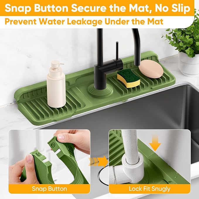 17.7'' Faucet Mat for Kitchen Sink Splash Guard[7° Slope Fast Self-draining][Snap Lock Fit] Folding Kitchen Sink Faucet Mat Splash Guard Kitchen Sink Area Water Splash Guard Behind Faucet Draining Mat