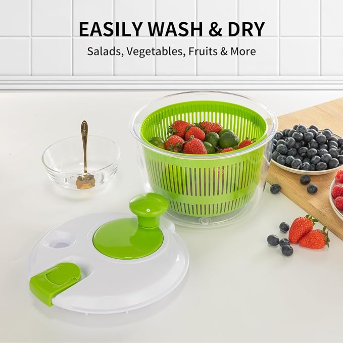 Salad Spinner 3 QT Fruit and Vegetable Washer with Bowl and Mesh Basket | Compact Lettuce Spinner Saves Counter Space, Quickly Washes, Spins, and Dries Salad Greens