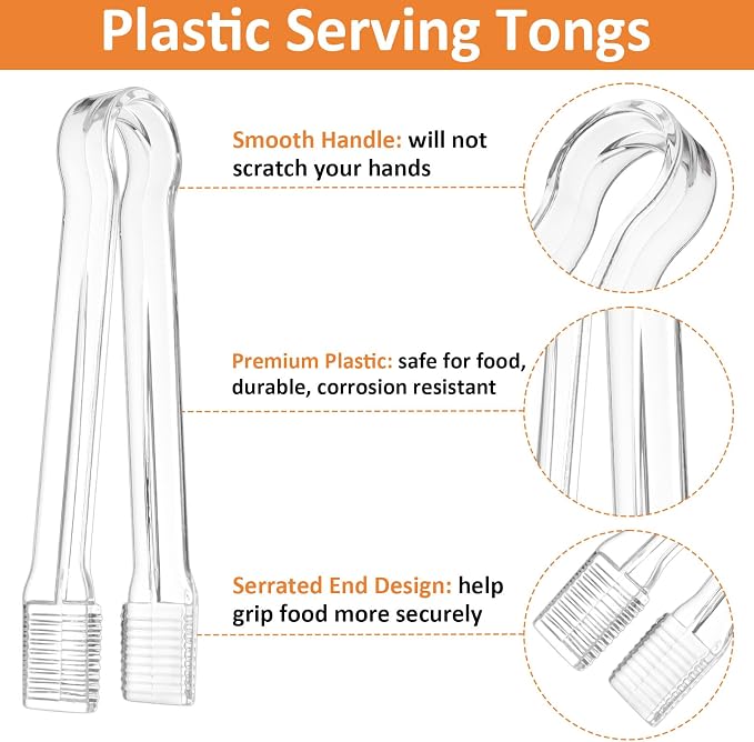 PEASUG 30 PCS Plastic Serving Tongs, Disposable Plastic Tongs | Clear Kitchen Small Serving Utensils for Serving for Party Food Buffet Appetizer Salad Catering Ice, 6.3 Inches
