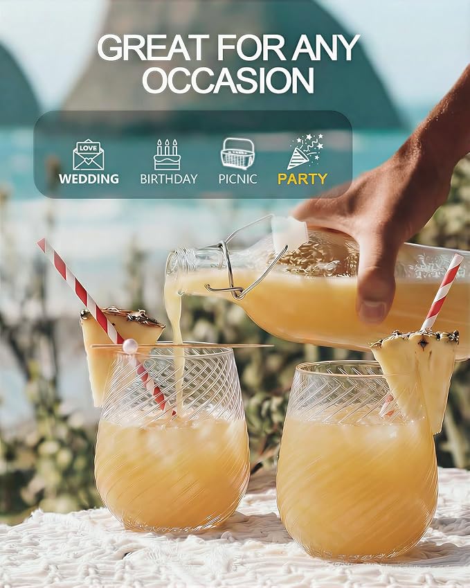 40 Pack Plastic Wine Glasses, 12 Oz Disposable Cocktail Whiskey Glasses | Spiral Stemless Champagne Margarita Glasses, Clear Unbreakable Reusable Plastic Cups for Party Wedding Birthday