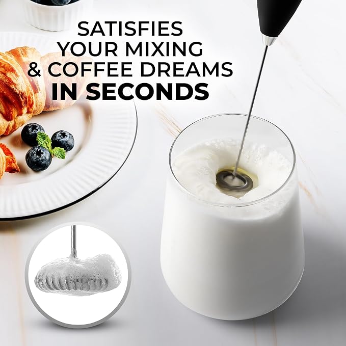 Mini & Mighty Milk Frother Wand – Powerful Handheld Coffee Frother, Battery Operated Drink Mixer – Compact Pocket Size – Detachable Whisk for Latte, Cappuccino, Matcha, Hot Chocolate