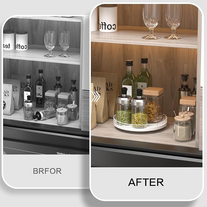 Oroyutor 9-Inch Oak Lazy Susan Vanity Tray, White Finish | Rotating oak tray organizes spices, toiletries and decor on kitchen counters, bathroom vanities, dining and coffee tables.