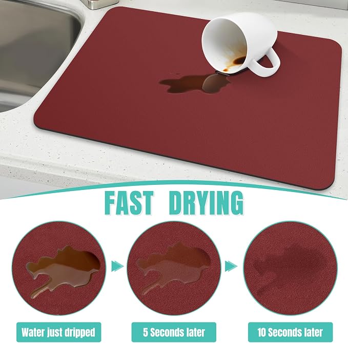 Coffee Mat Super Absorbent Dish Drying Mat Coffee Bar Mat 12"x 19", Red | Match with Coffee Machine Accessories Large Drying Mats for Kitchen Counter