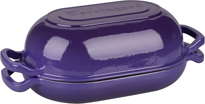 VORRINGARD Enameled Cast Iron Sourdough Bread Oven, Dutch Oven, Loaf Cast Iron Bread Pan for Homemade Bread Baking, Meatloaf Pan with Lid, 5QT, Purple