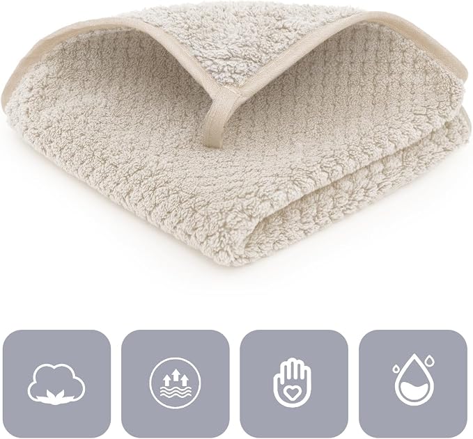 MaopaoBeauty 6 Piece Washcloth Set Set,100% Microfiber - Quick Dry, Thick, Soft, Plush and Highly Absorbent Luxury Hotel & Spa Bath Towel for Bathroom, Pack of 6, Khaki
