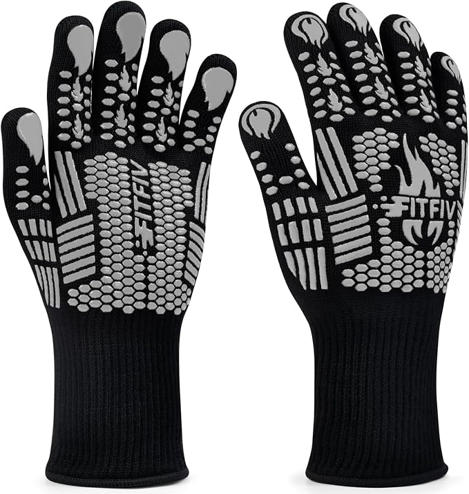 BBQ Gloves, 1472°F Heat Resistant with Silicone Grip Oven Mitts | Non-Slip Grip, for BBQ, Grilling, Oven, Smoker, Cooking and Baking