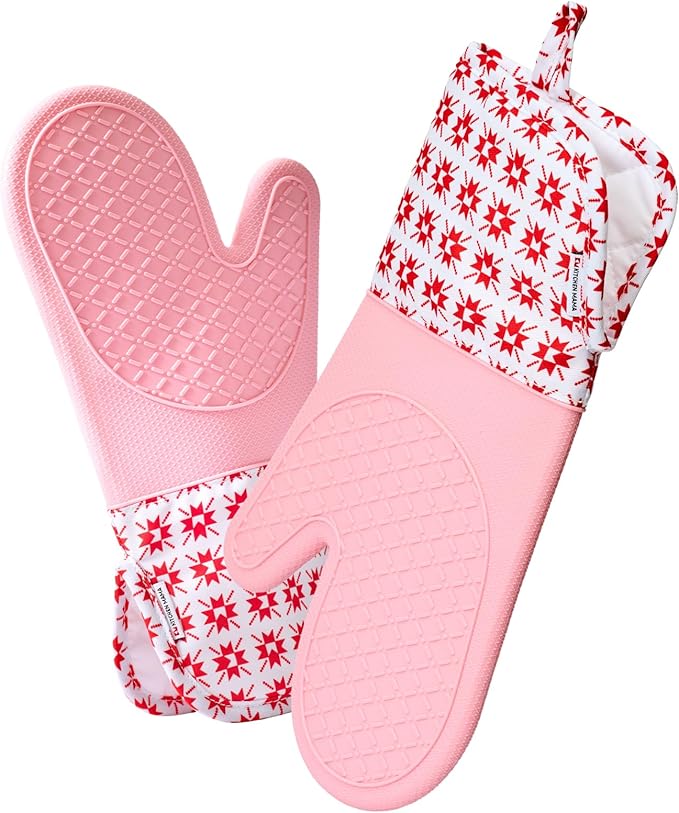 Kitchen Mama UltraShield Silicone Oven Mitts, Gem-Red | Heat Resistant, Non-Slip Surface, Waterproof, Flexible, Durable