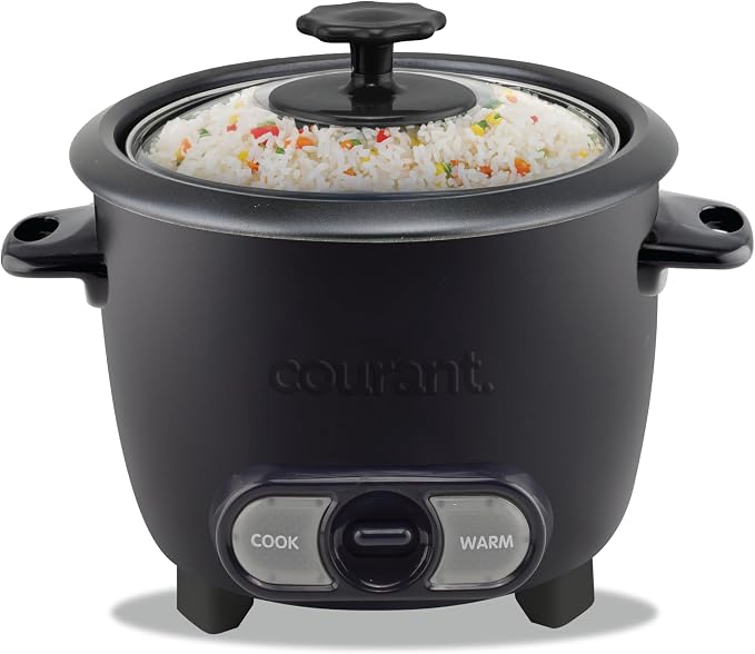 Courant Rice Cooker 8-Cup (Cooked), Removable Non-Stick Bowl, One Touch Rice Cooker, Black