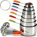 Bopei Measuring Cups and Spoons Set Stainless Steel 12 Piece for Cooking and Baking (7 Cups + 5 Spoons, Colorful Handles)