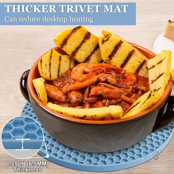 Silicone Trivet Mats - Walfos Heat Resistant Pot Holders Set, 4pcs 2 Sizes 7 Inch & 9 Inch, Multipurpose Non-Slip Hot Pads for Hot Pot, Hot Dishers, Jar Opener, Food Grade & BPA Free (Nordic Blue)