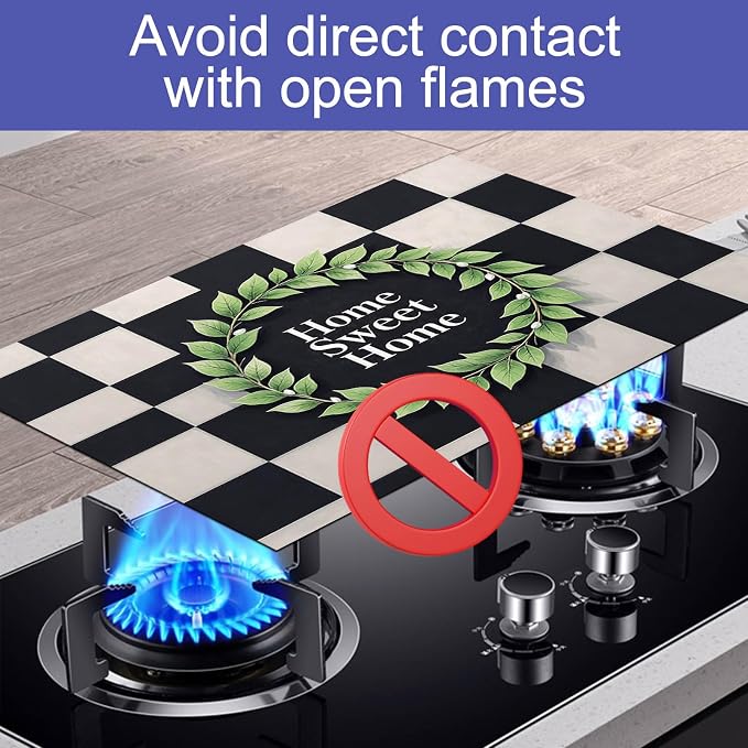 HOMETITUTE Sweet Home Stove Top Cover 28x20 Black White Checker Diatomite Mat