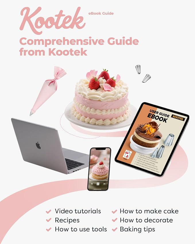 Kootek 158 Cake Decorating Kit Baking Supplies Tools for Beginners & Pros | Cake Stand Turntable, Icing Piping Tips, Disposable Reusable Pastry Bag, Spatulas, Video Tutorial, Pattern Chart