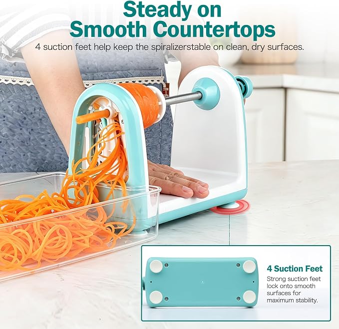 Ourokhome Zucchini Noodle Maker Spaghetti Spiralizer - 5 Blades Vegetable Slicer for Veggie Noodles and Curly Chips