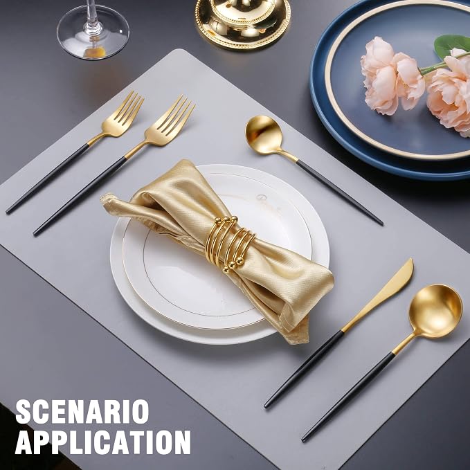 Matte Black Gold Silverware Set for 4,Modern Stainless Steel Brushed Cutlery Set,20-Pieces Heavy Duty Flatware Set,Knives Spoons and Forks Set Utensils Set, Satin Finish, Dishwasher Safe