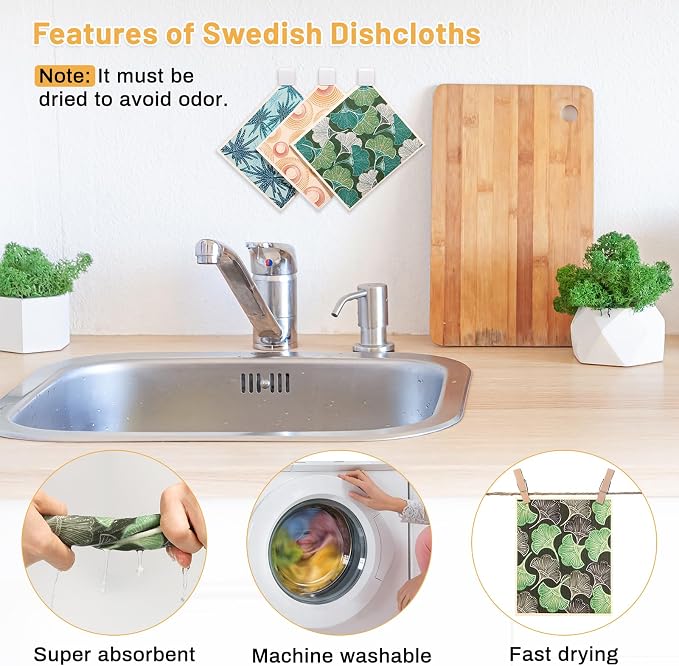 Lucomb Sedish Dishcloth (10 Pack-MultiPlants+ Clips)