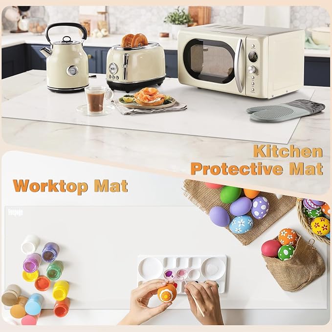 49.2" x 15.7" Large Silicone Mat for Kitchen Counter Protector, Cuttable | Silicon Countertop Protector Mat Heat Resistant Mats for Countertop, Cut to Fit Placemat Ship Roll by Foepoge, Translucent