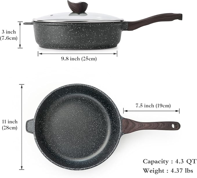 Kordisen Nonstick Deep Frying Pan Skillet with Lid, 11 Inch | Saute Pan, Healthy, Induction Compatible, PFOA Free
