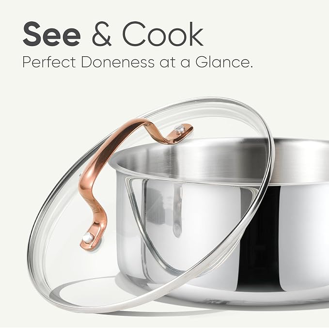 CAROTE 2Qt Stainless Steel Saucepan Set, Non-Toxic 3-Ply Stainless Steel Cookware Set with Lids, Small Kitchen Pots, Oven Safe, Compatible with Induction, Ceramic, Gas, Mothers Day Gifts