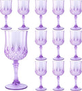 12Pack Plastic Wine Glasses, 7oz Vintage Goblets for Wedding | Unbreakable Crystal Style Reusable Stemware, Elegant Purple Drinking Glass for Party Anniversary & Holiday Celebration