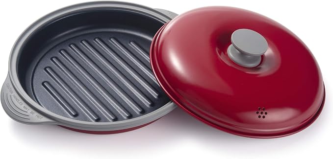 MACONEE Microwave Grill Pan | Microwave Griller, Griddle & Crisper Pan with Lid for Grilling, Browning, and Crisping Foods Microwave Cookware for Grill Meat, Sandwich & Vegetable inside a Microwave