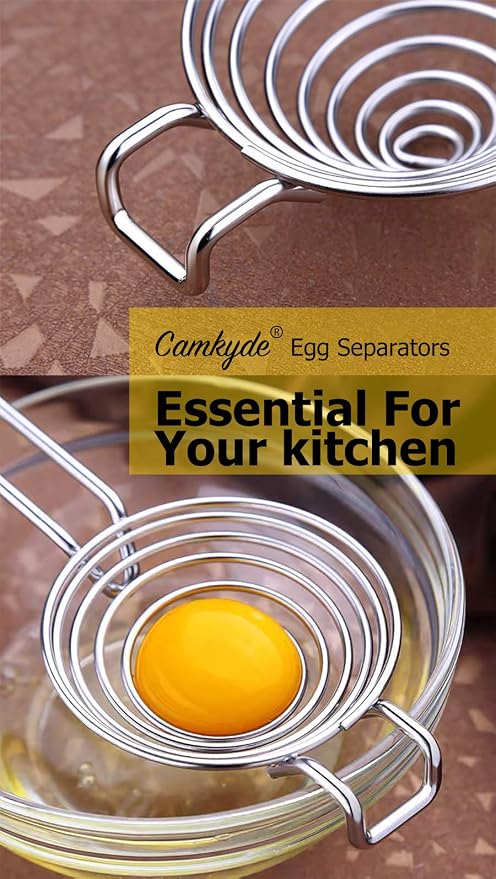 CAMKYDE Egg Separator Food Grade Stainless Steel Egg Yolk White Separation Tool, Set of 2 (Blue)