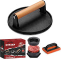 Grilliance Smash Burger Press Kit, 3 in 1 Hamburger Press Patty Maker, Dark Black Cast Iron Burger Press, Cleaning Pad Set for Grill, Griddle, Flat top, Kitchen, Cooking
