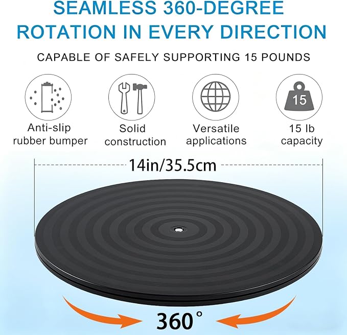 HSTECH 14 Inch Heavy Duty Rotating Swivel Stand - Lazy Susan with Steel Ball Bearings for Model Base/Rotating Plants/Crafts Stand Monitor/TV/Monitors/Potted Plants (360˚ Rotation)