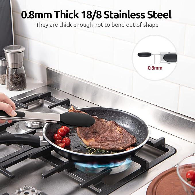 U-Taste Kitchen Tongs for Cooking, 600ºF Heat-Resistant Silicone, 2Pc/Black | Tong Utensils Set 9/12in, Salad/Grill/BBQ Plastic Tong for Food Serving, Rubber Tipped Tong with 18/8 Stainless Steel Handle