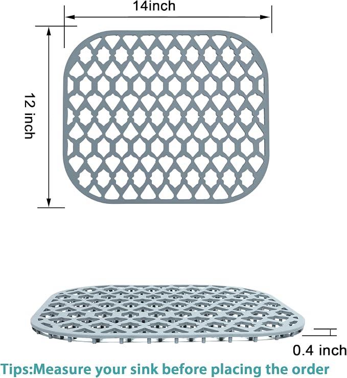 Silicone Kitchen Sink Protectors Mats - 12" 13" 14" 16" 18" 19" 21" 22" 24" 25" 26" 28" 30", Heat Resistant, Machine-wash (14”x12”, 2 Packs)