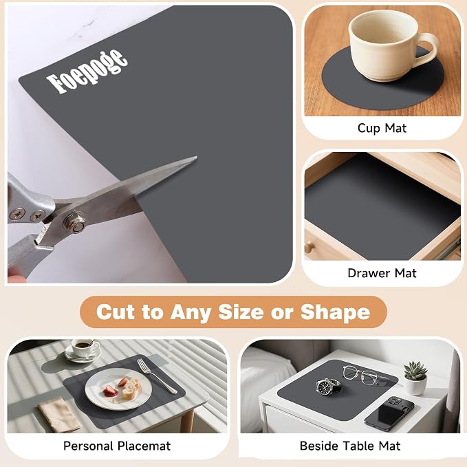 49.2" x 15.7" Large Silicone Mat for Kitchen Counter Protector, Cuttable | Silicon Countertop Protector Mat Heat Resistant Mats for Countertop, Cut to Fit Placemat Ship Roll by Foepoge, Dark Grey