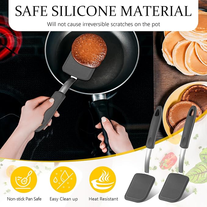 Silicone Cookie Spatula Turner 2 Pack Mini Brownie Spatula Flexible Kitchen Small Silicone Turner for Nonstick Cookware Heat Resistant No Scratch Flipper for Egg(Solid Flat,Grey)