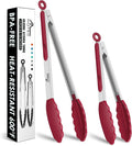 HOTEC Premium Stainless Steel Locking Kitchen Tongs with Silicon Tips, Set of 2-9" and 12"(Red)