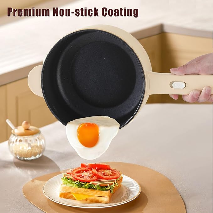 Dezin 2L Hot Pot Electric, Non-Stick Electric Pan, 700W Adjustable Power | Electric Pot for Cooking/Steak/Egg/Fried Rice/Ramen/Soup, Portable Pot for Dorm/RV/Family/Travel/Camping, Include Spatula