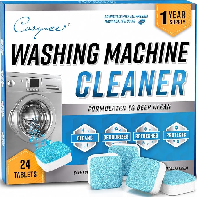 Washing Machine Cleaner Descaler 24 Pack - Deep Cleaning Tablets For Front Loader & Top Load Washer, Eco-Friendly Deodorizer, Clean Inside Drum and Laundry Tub Seal - 12 Month Supply