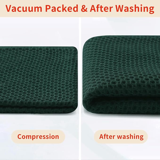 Homaxy 100% Cotton Waffle Weave Kitchen Dish Cloths 12-Pack, Blackish Green | 12 x 12 Inches, Ultra Soft Absorbent Dish Towels, Quick Drying Dish Rags with Hanging Loop