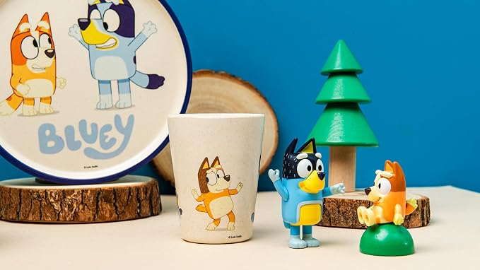 Zak Designs Bluey Kids Dinnerware Set 3 Pieces, Durable and Sustainable Melamine Bamboo Plate, Bowl, and Tumbler are Perfect For Dinner Time With Family (Bluey, Bingo, Bandit, Chilli)