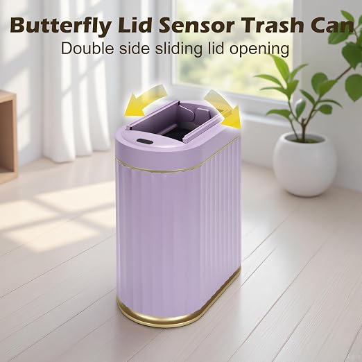 SYNCVIBE Bathroom Sensor Trash Can, 2 Gallon, Butterfly Lid, Purple | Automatic Garbage Can, IPX5 Waterproof Trash Bin, Under-Counter Wastebasket for Bedroom and Living Room