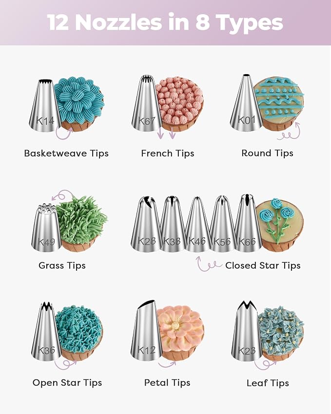 Kootek 71 Cake Decorating Kit Baking Supplies Tools for Beginners & Pros | Cake Stand Turntable, Icing Piping Tips, Disposable Reusable Pastry Bag, Spatulas, Video Tutorial, Pattern Chart