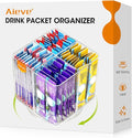 AIEVE Drink Packet Organizer, Lazy Susan Organizer for Water Flavor Packets, Drink Mix Rotating Turntable Sugar Packet Holder Container for Pantry Organizers and Storage, Square