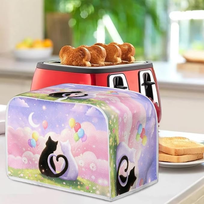 Cute Cat Print Toaster Cover Cloud Moon Print Toaster Dust Covers Fingerprint Washable Microwave Oven Cover for Kitchen