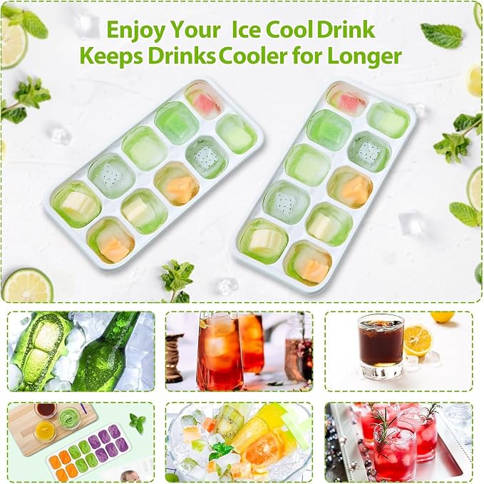 DOQAUS Ice Cube Tray with Lids, 2 Pack Silicone Ice Trays for Freezer | Stackable BPA & LFGB Safe, Easy Release for Kitchen, RV, Cocktail, Coffee, Soup & Food