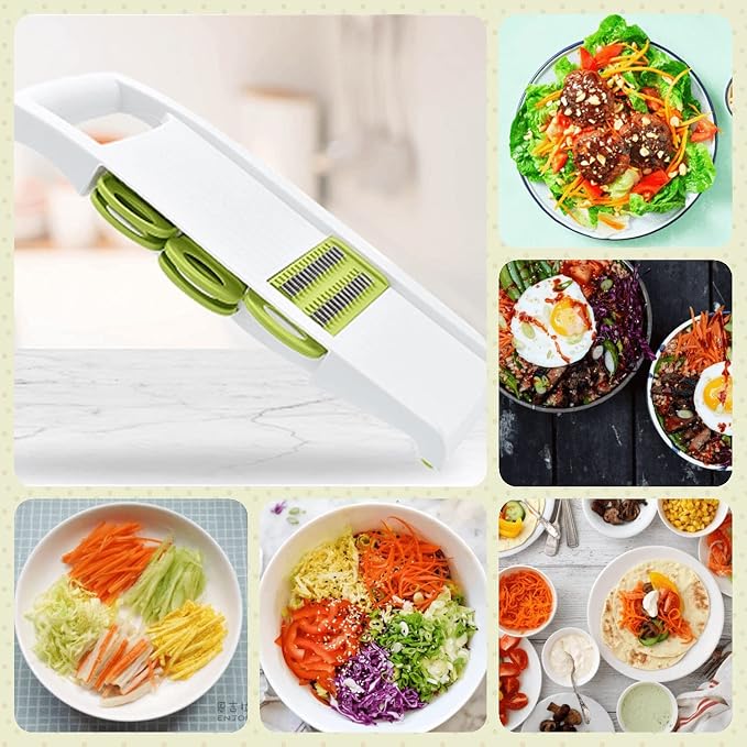 NACOLUS 5 in 1 Mandoline Slicer Vegetable Slicer Mandolin Multi Blade Potato Veggie Slicer Vegetable Cutter Julienne Shredder Potato Slicer Green