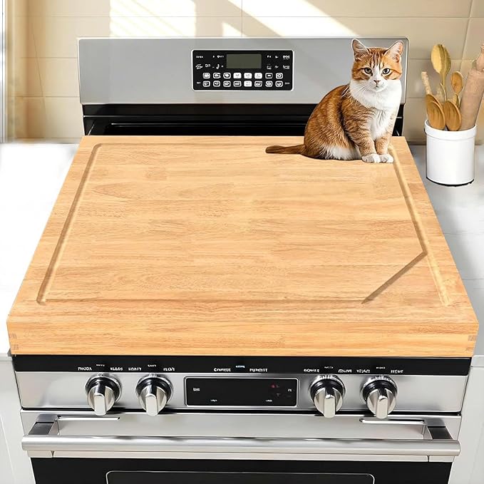 Stove Top Covers for Electric Stove 30”x22” (Outer) / 28.9”x20.8” (Inner) – 3 in 1 Over The Sink Cutting Board, Gas Stove Cover and Ottoman Tray for Kitchen with Handles & Juice Groove for Kitchen.