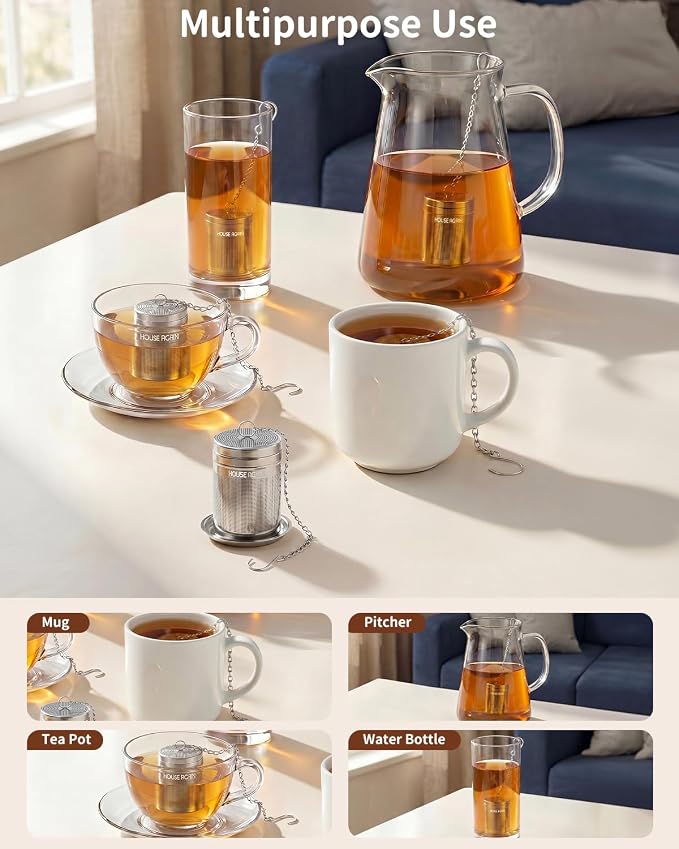 House Again Tea Infusers, Extra Fine Mesh Tea Strainers for Loose Tea, Updated Slim Threaded Lid & 304 Stainless Steel, Loose Leaf Tea Steeper for Brew Tea Spices & Seasonings