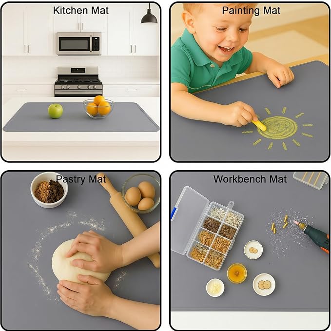 Silicone Mat 35.4"x23.6" Silicone Mats for Kitchen Counter Heat Resistant Mats for Countertop, Countertop Protector Mat, Edge Heightening Nonstick Waterproof Multipurpose Table Mat (Dark Gray)