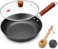 WANGYUANJI 10.2-Inch Cast Iron Skillet with Glass Lid, Uncoated Frying Pan with Flat Bottom for Induction, Gas & Electric Stovetops, Small Egg Pan for Breakfast, Steak & Sautéing