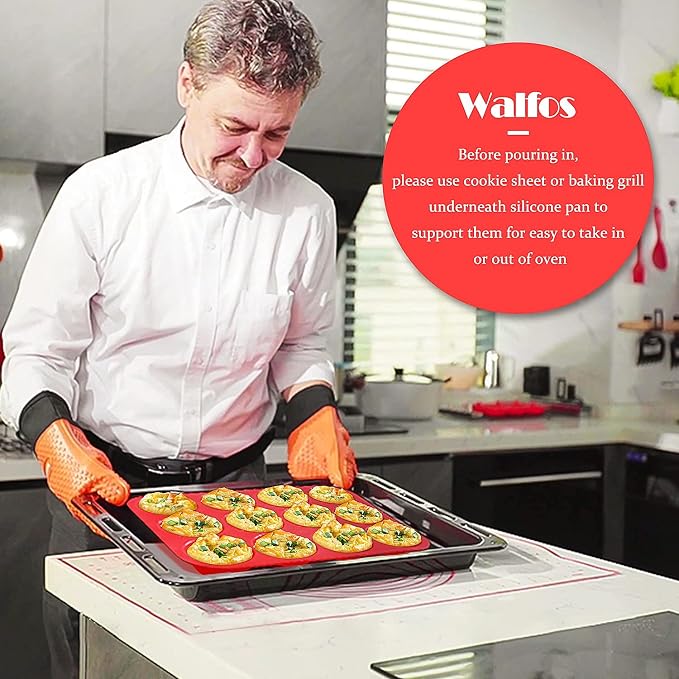 Walfos Silicone Muffin Pan - Cupcake Pans Set of 3, Including 24 Cups Mini Muffin Pans, 12 Cups Regular & 6 Cups Jumbo Muffin Pan, Release Easily - BPA Free & Dishwasher Safe