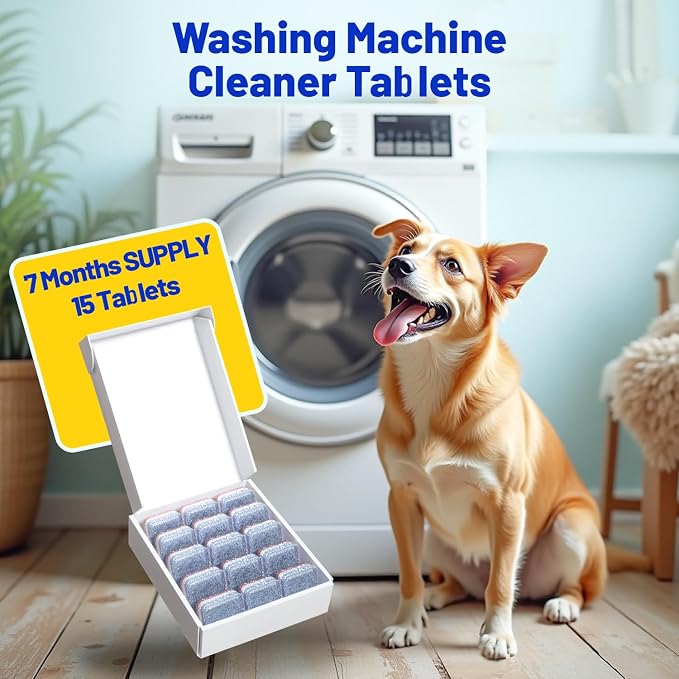 Washing Machine Cleaner,Formulated for Pet Owners,Colorful 15 Pack | 6 Month Supply,Compatible with HE, Top & Front Load Washer,Septic Safe,Fresh Scent,Removes Residue,Remove Stubborn Pet Hair