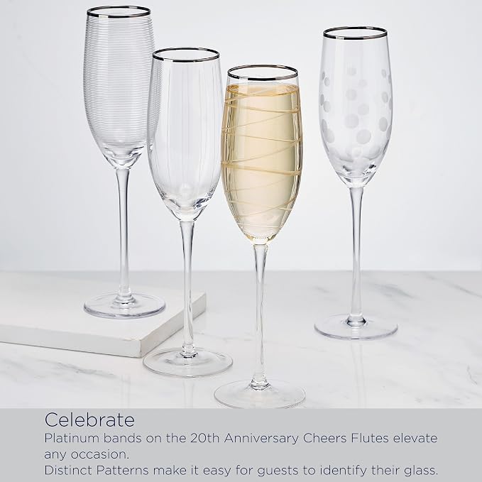 Mikasa Cheers Set of 4 Platinum Rim Champagne Flutes, 8 Ounce