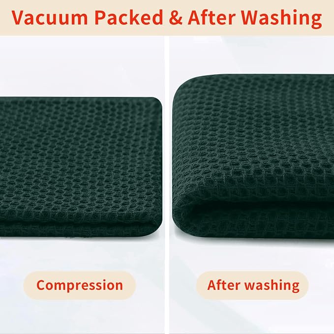 Homaxy 100% Cotton Waffle Weave Kitchen Dish Cloths, 4-Pack, Blackish Green | 12 x 12 Inches, Ultra Soft Absorbent Dish Towels, Quick Drying Dish Rags with Hanging Loop